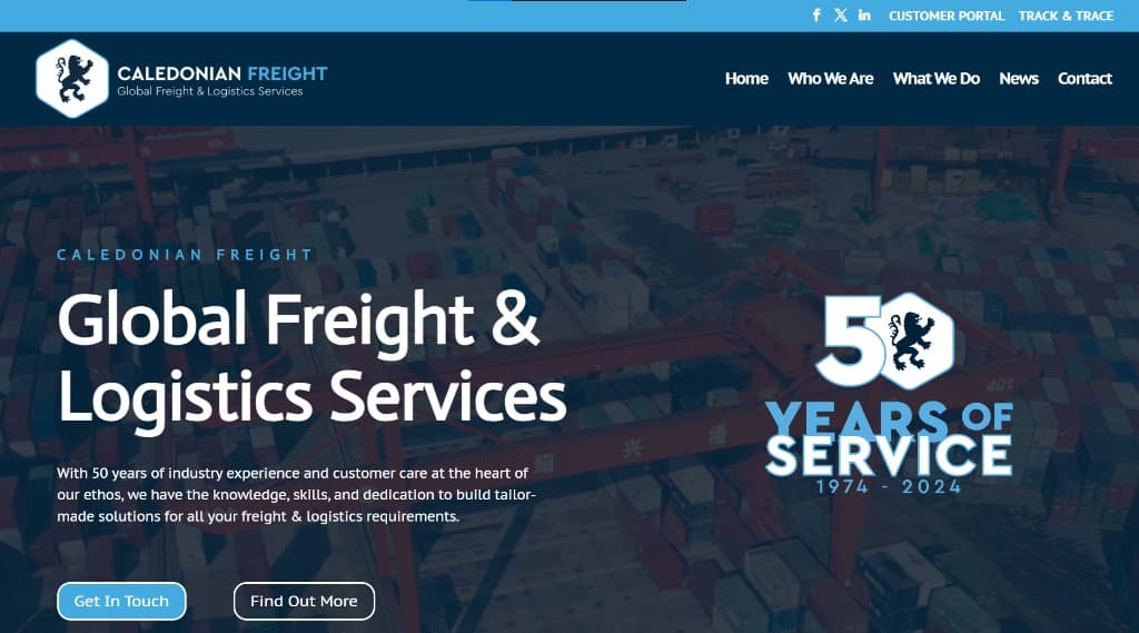 CaledonianFreight.com homepage, destination of the CaledonianLogistics.com redirect